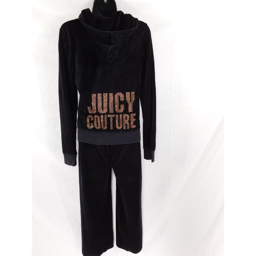 Y2K Juicy Couture Black Bling Spell-Out Track Suit Set SZ Medium